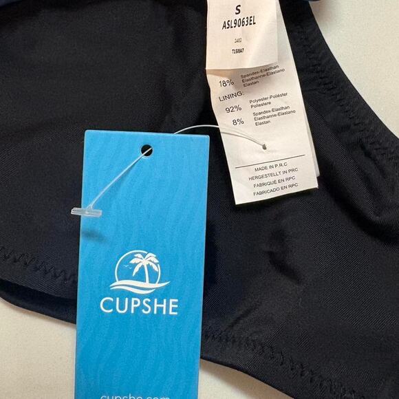 Nwt cupshe one piece womens wrap swimsuit blue, black, white - Picture 3 of 4